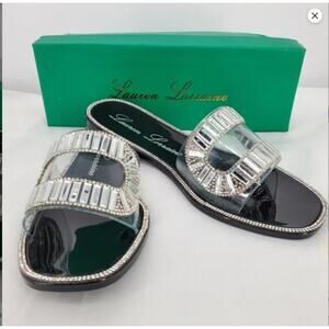 Lauren Lorraine Jane Black Crystal Embellished Slides, SIZE 9.5 / NIB